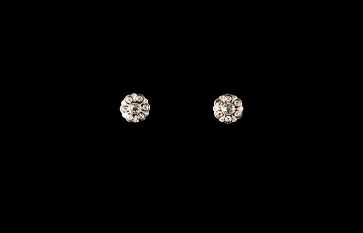 18ct Gold Old Cut 1.60ct Diamond Cluster Earrings set in Platinum