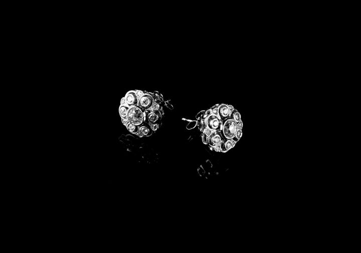 18ct Gold Old Cut 1.60ct Diamond Cluster Earrings set in Platinum