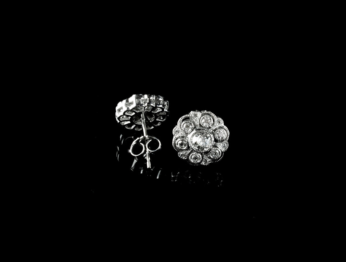 18ct Gold Old Cut 1.60ct Diamond Cluster Earrings set in Platinum