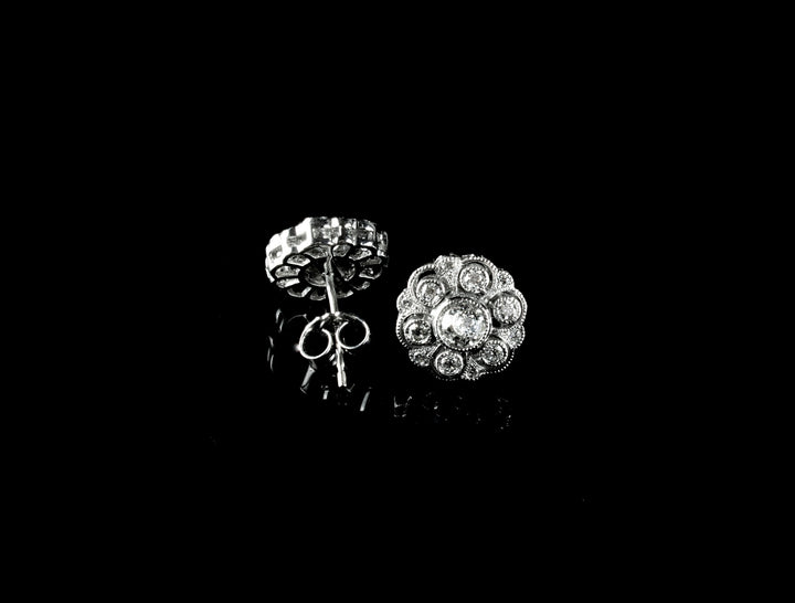 18ct Gold Old Cut 1.60ct Diamond Cluster Earrings set in Platinum