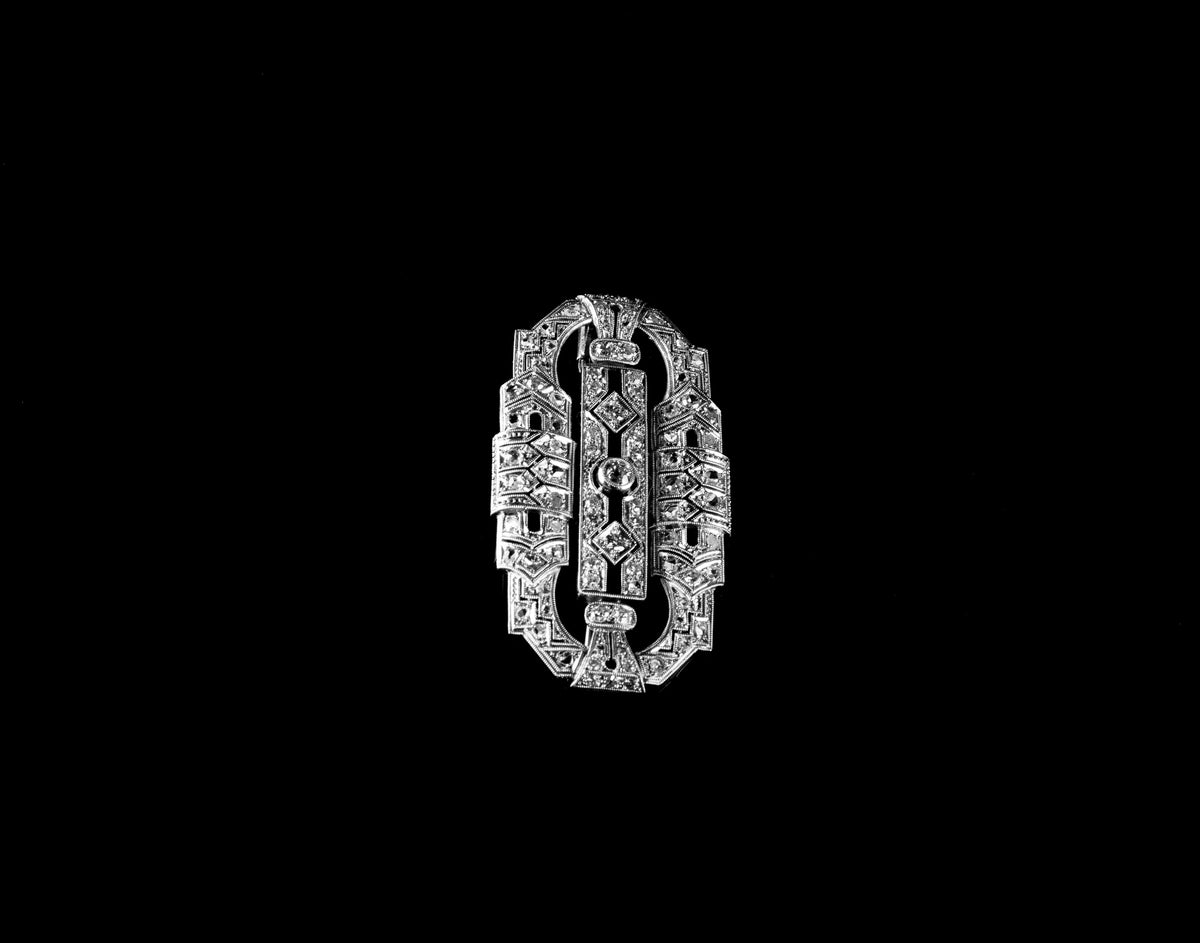 Art Deco Old Cut and Rose Cut Diamond Brooch Set in Platinum
