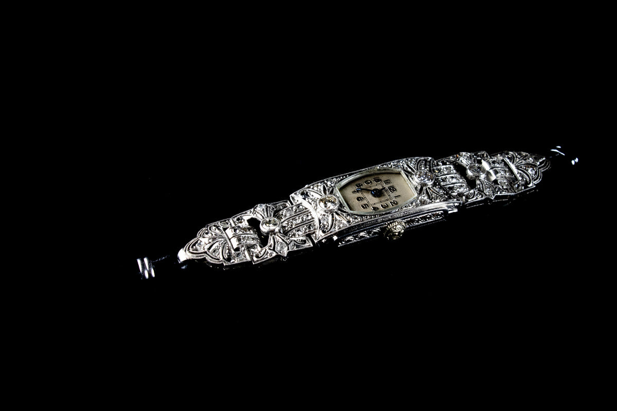 Art Deco Platinum and Diamond Cocktail Watch