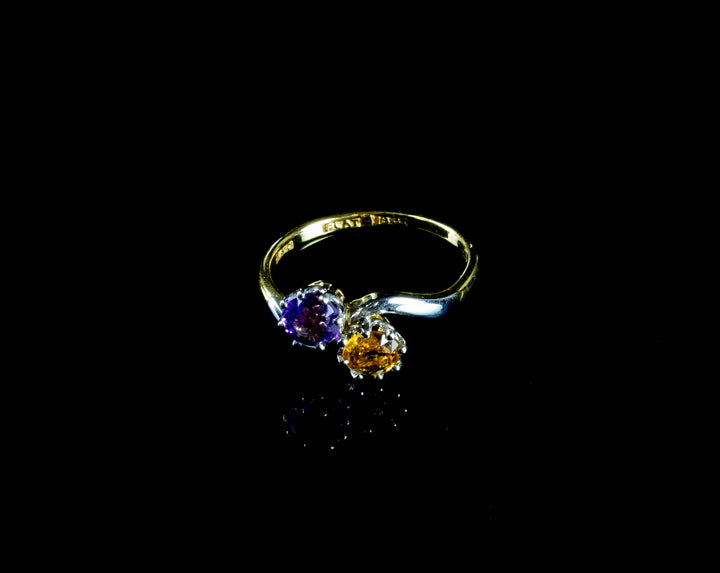 Platinum and 18ct Gold Amethyst and Citrine Twist Ring