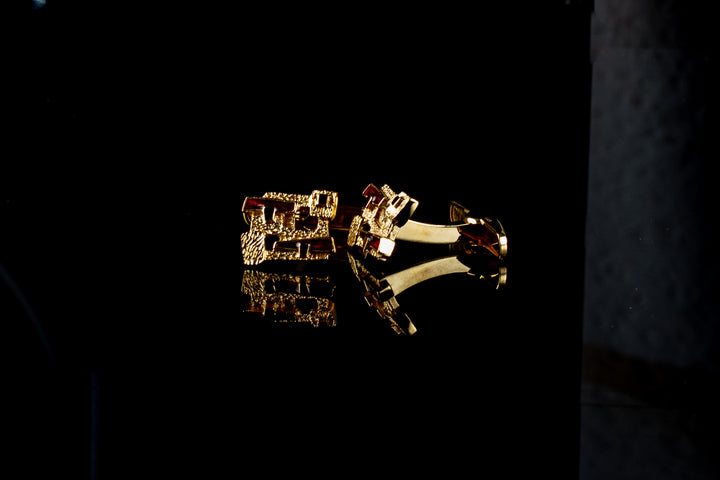 9ct Yellow Gold Red Enamel Cufflinks, London 1970
