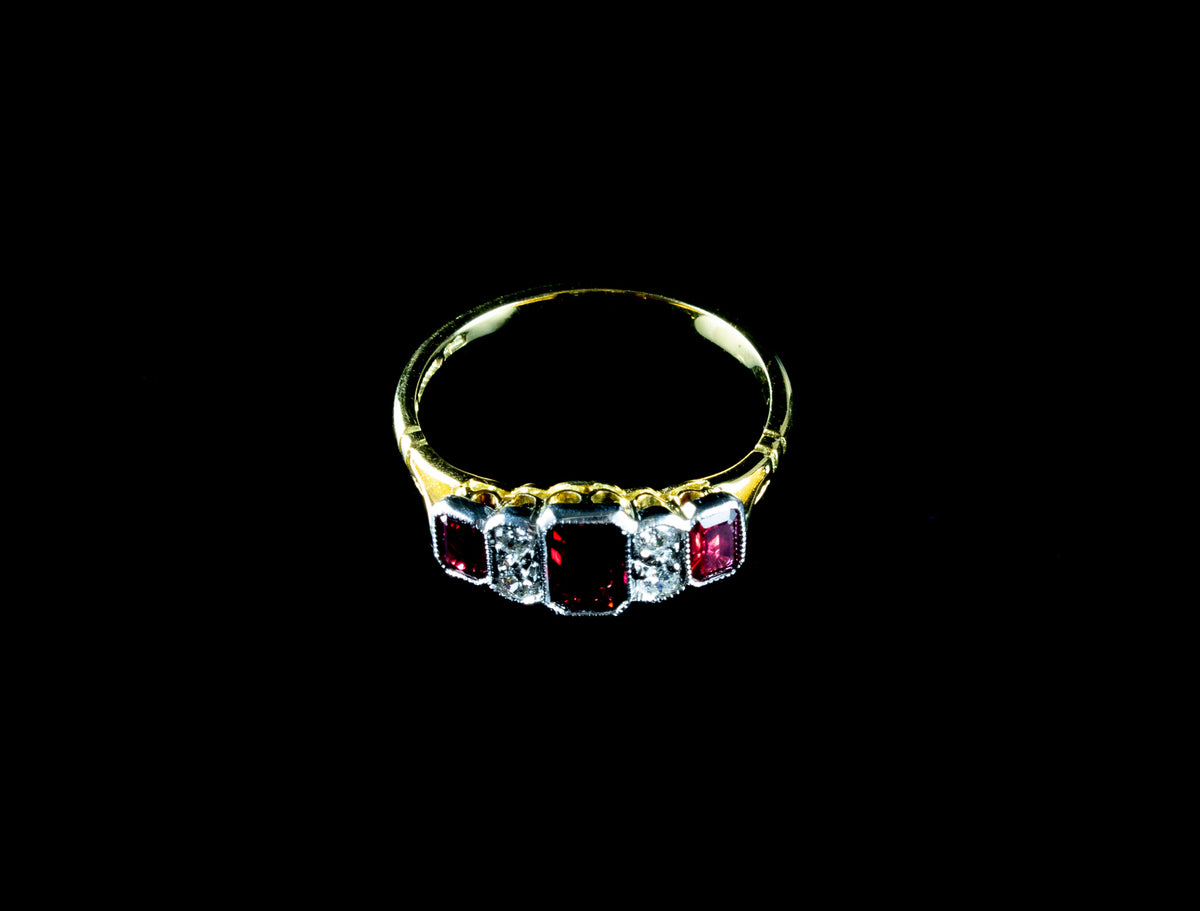 18ct Gold and Platinum Art Deco-Style Ruby And Diamond Ring