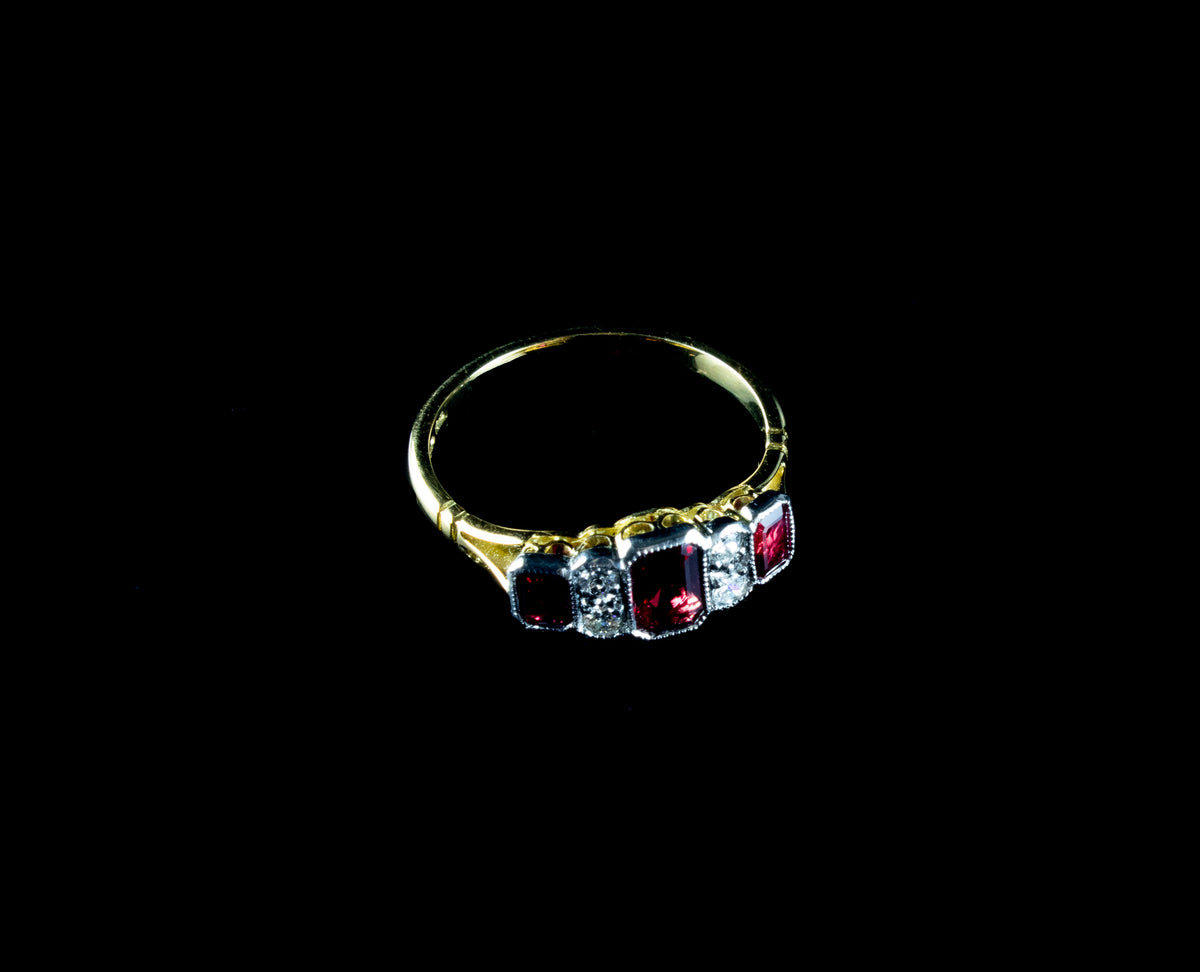18ct Gold and Platinum Art Deco-Style Ruby And Diamond Ring