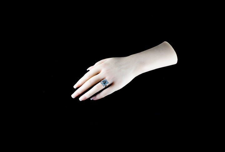 18ct Gold Emerald Cut 1.96ct Aquamarine and Diamond Cluster Ring
