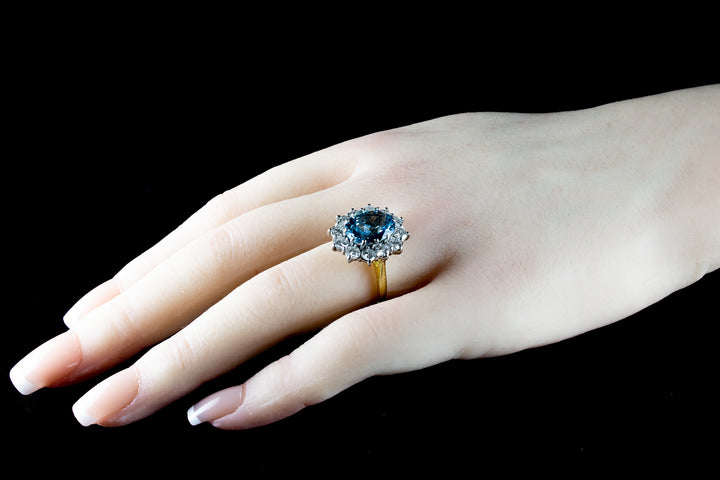 18ct Gold 3.30ct Aquamarine And Diamond Cluster Ring