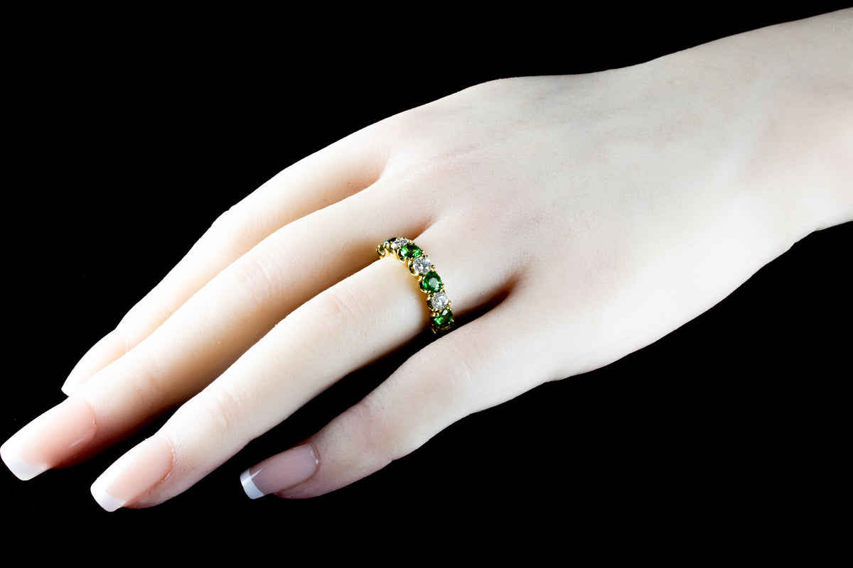 18ct Gold Seven Stone Tsavorite and Diamond Ring