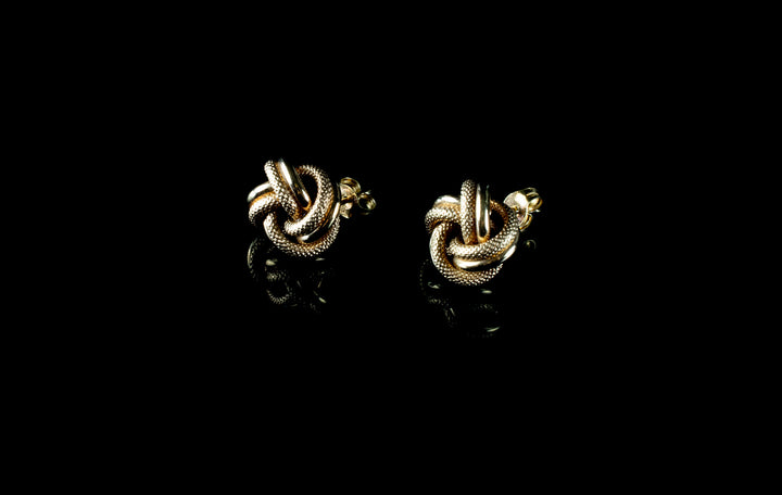 Vintage 9ct Yellow Gold Textured and Polished Knot Stud Earrings