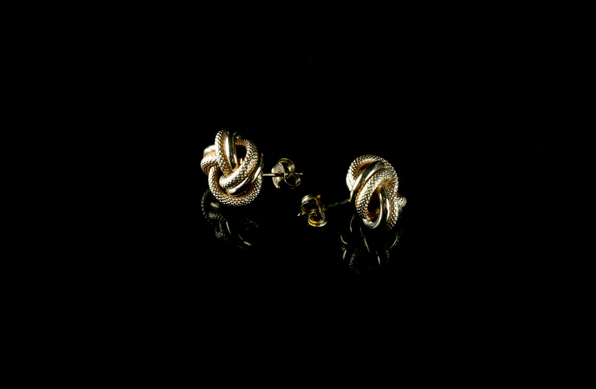 Vintage 9ct Yellow Gold Textured and Polished Knot Stud Earrings