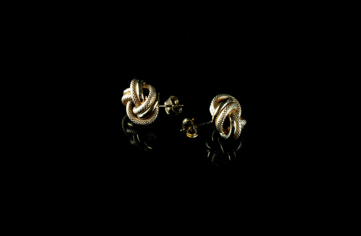 Vintage 9ct Yellow Gold Textured and Polished Knot Stud Earrings