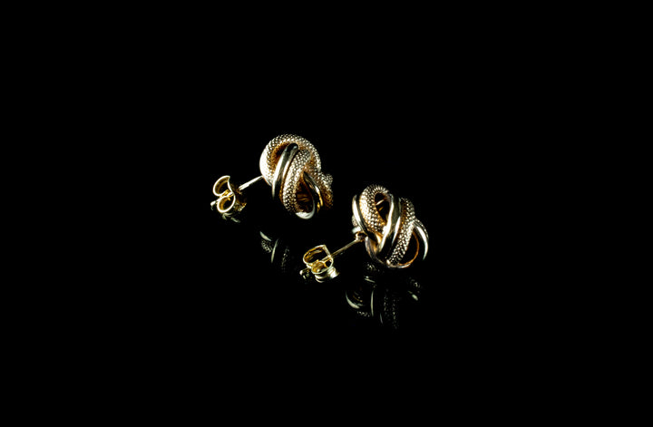 Vintage 9ct Yellow Gold Textured and Polished Knot Stud Earrings
