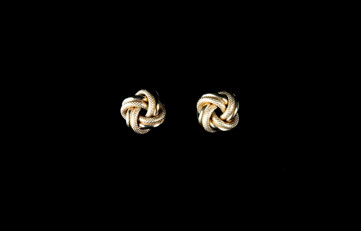 Vintage 9ct Yellow Gold Textured and Polished Knot Stud Earrings