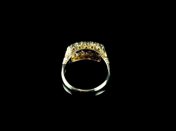Antique 18ct Gold Boat Shaped Sapphire and Diamond Ring, Circa 1900