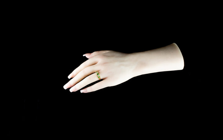 1930s Green Garnet and Old Cut Diamond Five Stone Ring Set in 18ct Gold