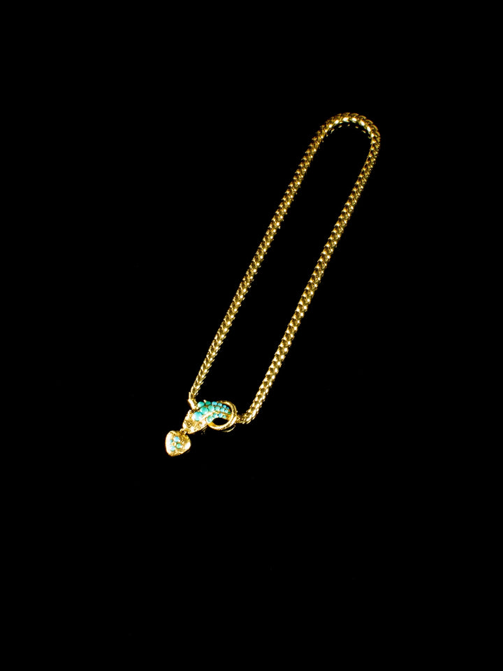 Victorian 18ct Gold Turquoise and Diamond Snake Necklace, Circa 1860