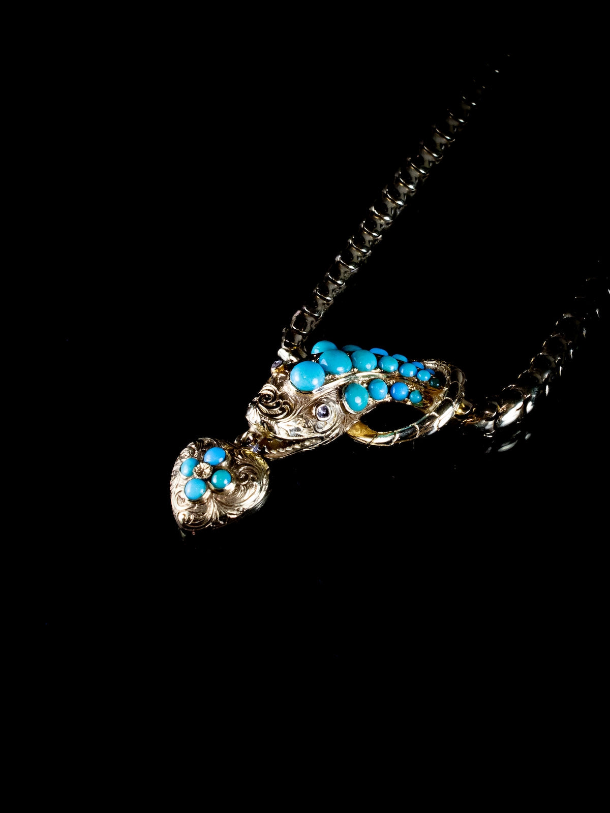 Victorian 18ct Gold Turquoise and Diamond Snake Necklace, Circa 1860