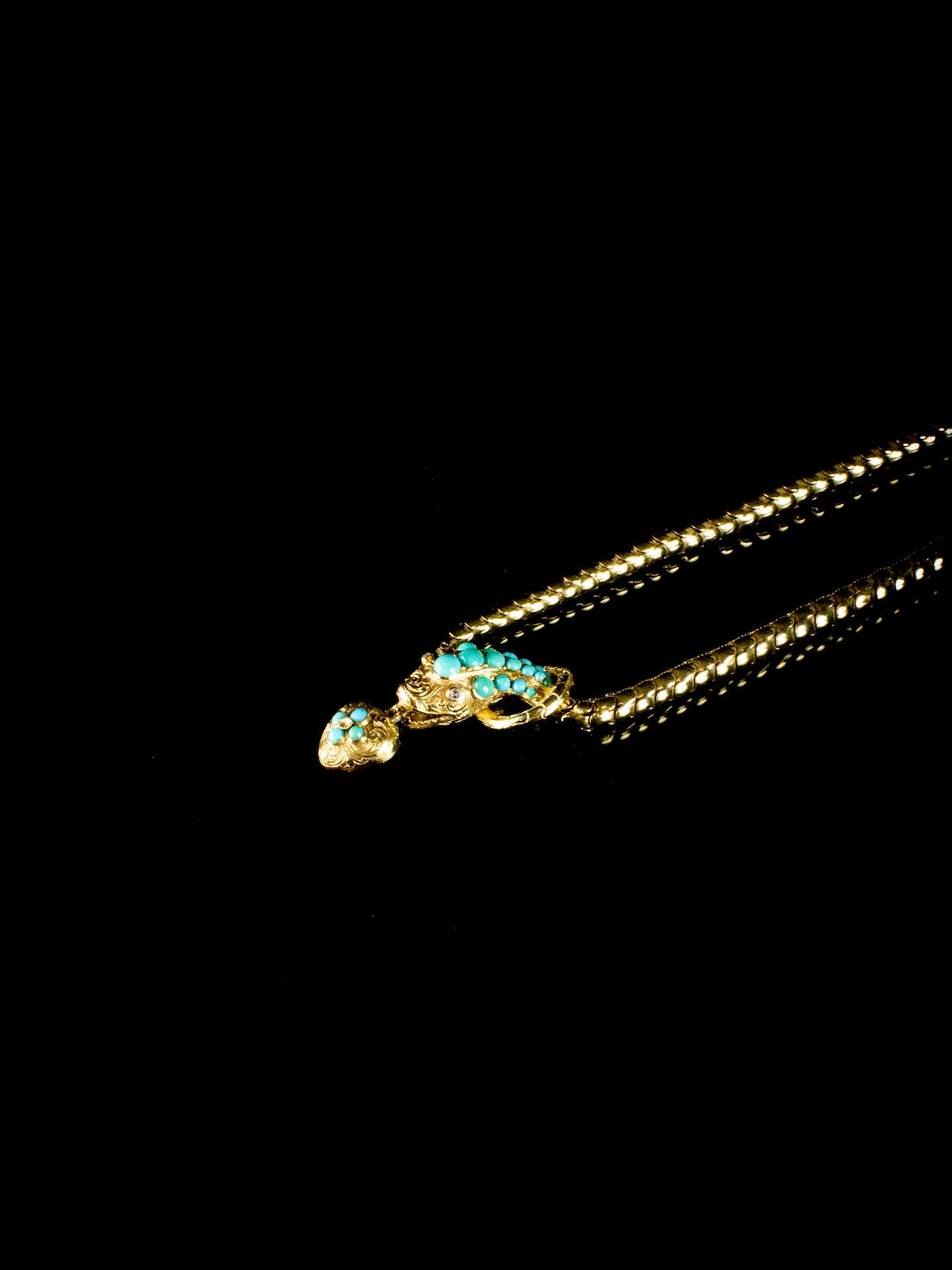 Victorian 18ct Gold Turquoise and Diamond Snake Necklace, Circa 1860