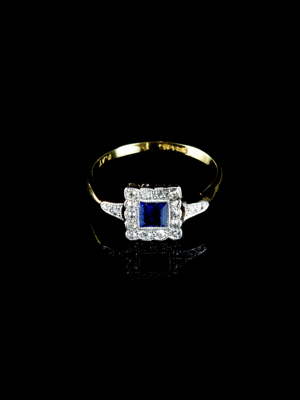 Antique Art Deco 18ct Gold and Platinum Sapphire and Diamond Ring, Circa 1920