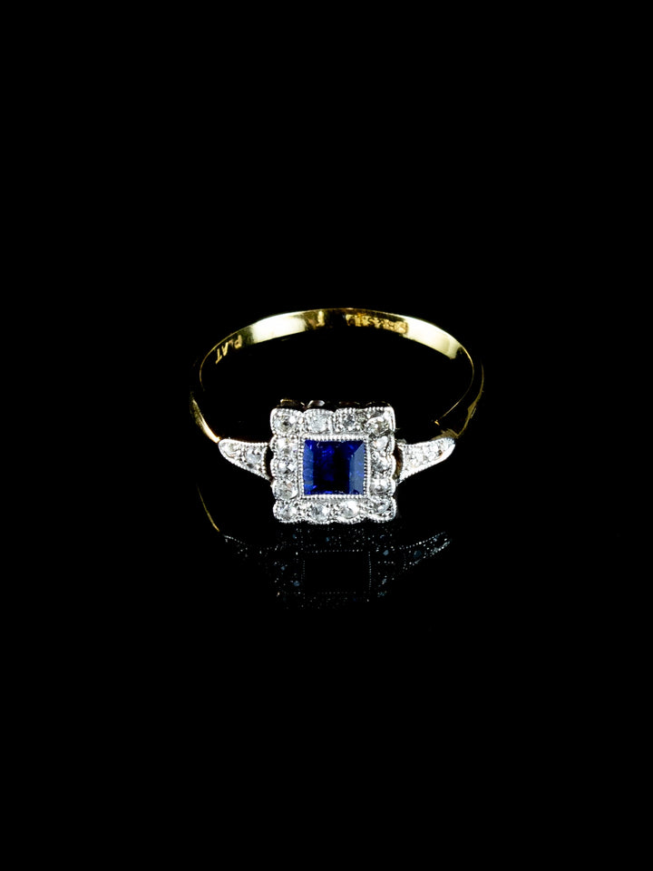Antique Art Deco 18ct Gold and Platinum Sapphire and Diamond Ring, Circa 1920