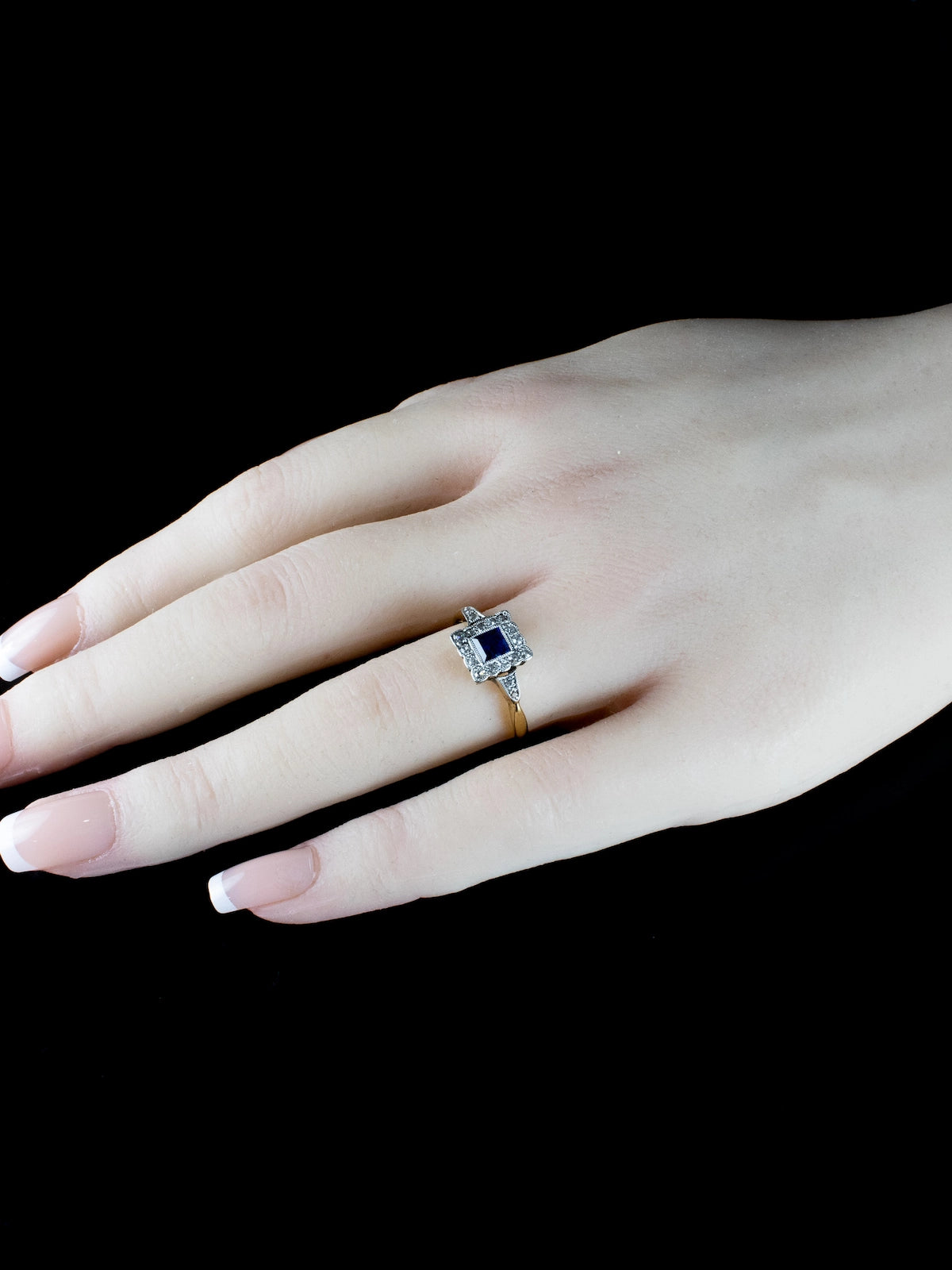 Antique Art Deco 18ct Gold and Platinum Sapphire and Diamond Ring, Circa 1920