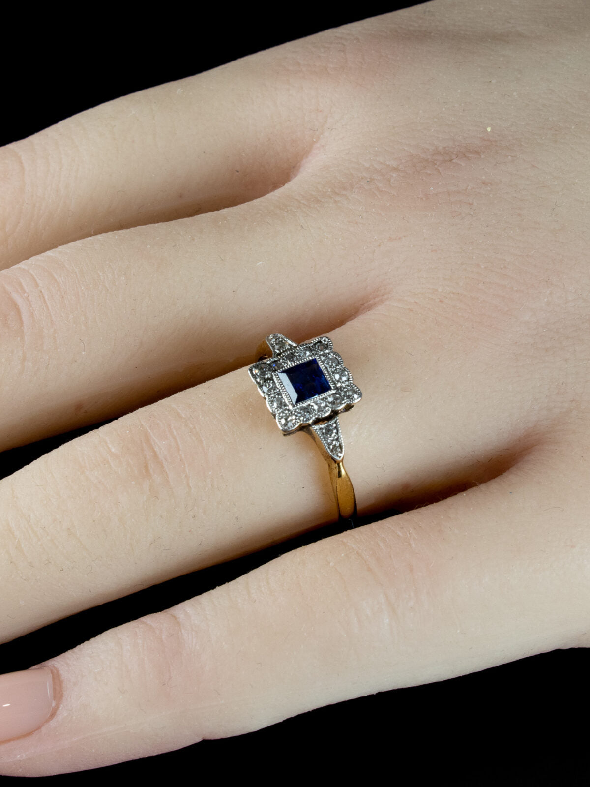 Antique Art Deco 18ct Gold and Platinum Sapphire and Diamond Ring, Circa 1920