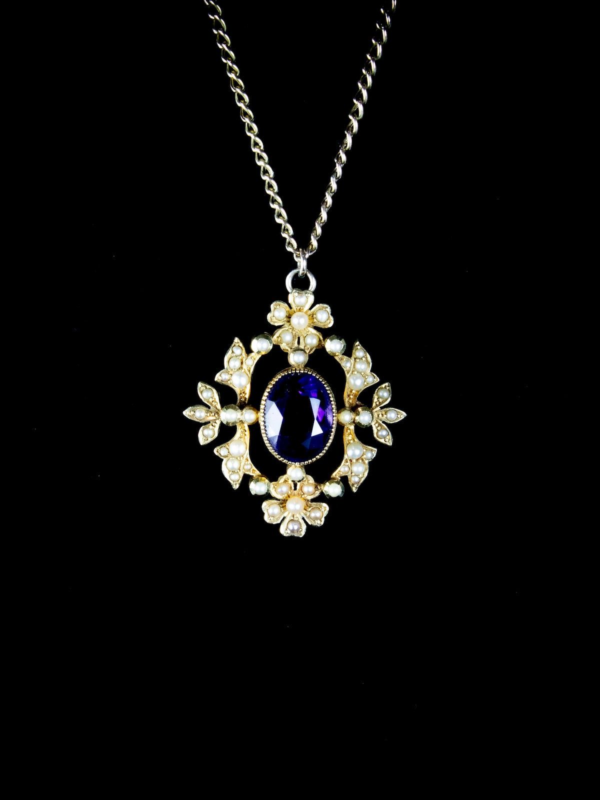 Antique Victorian 15ct Gold Amethyst and Pearl Pendant, Circa 1900