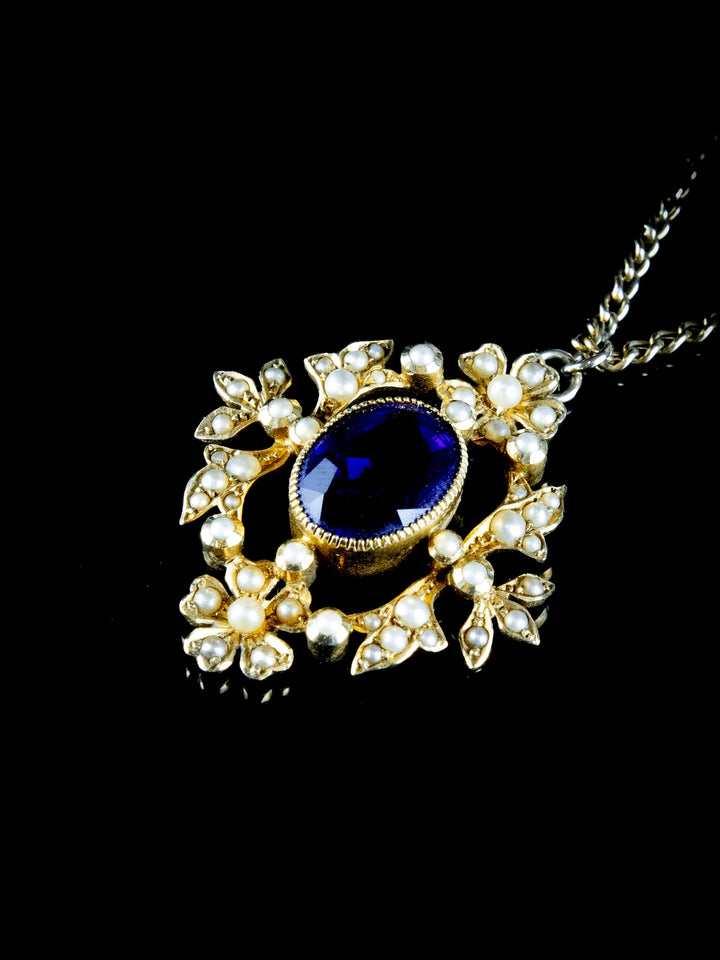 Antique Victorian 15ct Gold Amethyst and Pearl Pendant, Circa 1900
