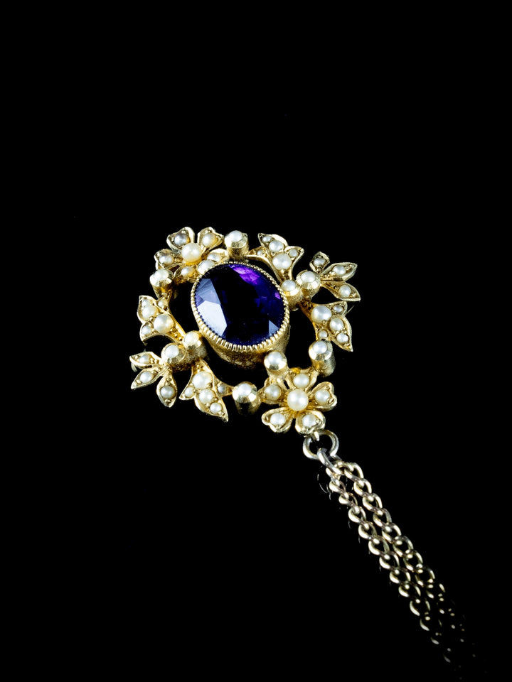 Antique Victorian 15ct Gold Amethyst and Pearl Pendant, Circa 1900