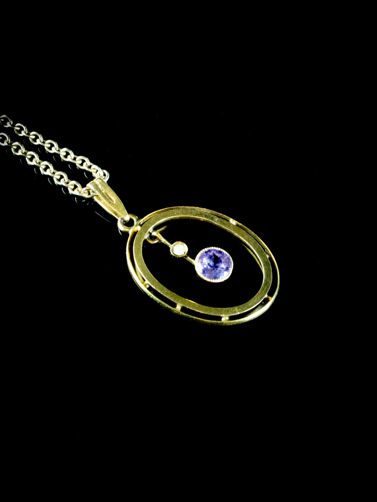 Antique Edwardian 9ct Gold Amethyst and Seed Pearl Pendant, Circa 1905