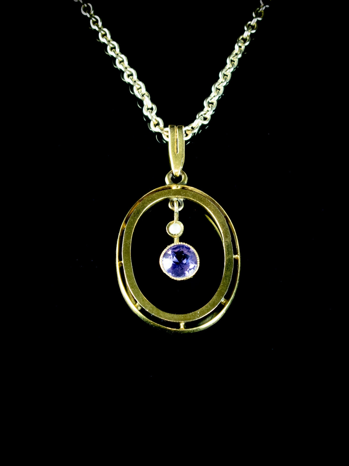 Antique Edwardian 9ct Gold Amethyst and Seed Pearl Pendant, Circa 1905