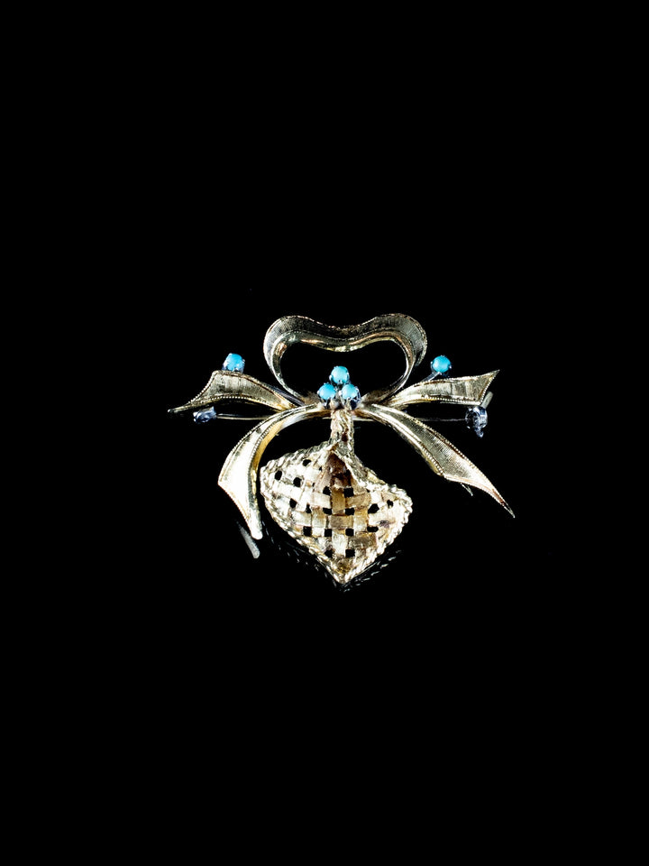 18ct Yellow Gold and Turquoise Bow Brooch, Circa 1950