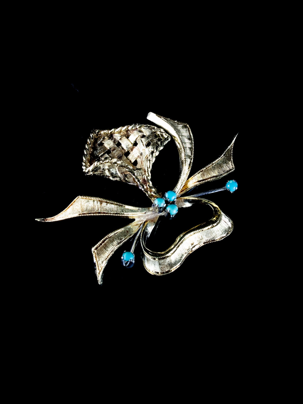 18ct Yellow Gold and Turquoise Bow Brooch, Circa 1950