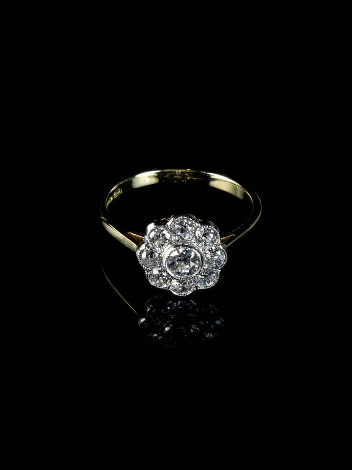 Vintage 18ct Gold and Platinum Diamond Daisy Cluster Ring, 0.76ct