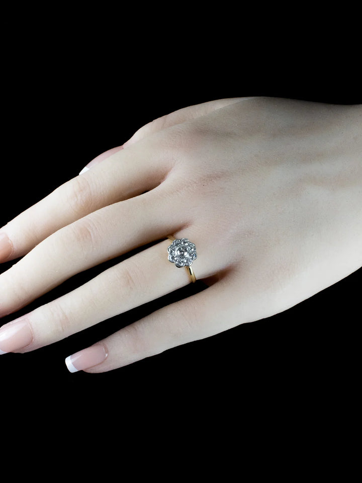 Vintage 18ct Gold and Platinum Diamond Daisy Cluster Ring, 0.76ct