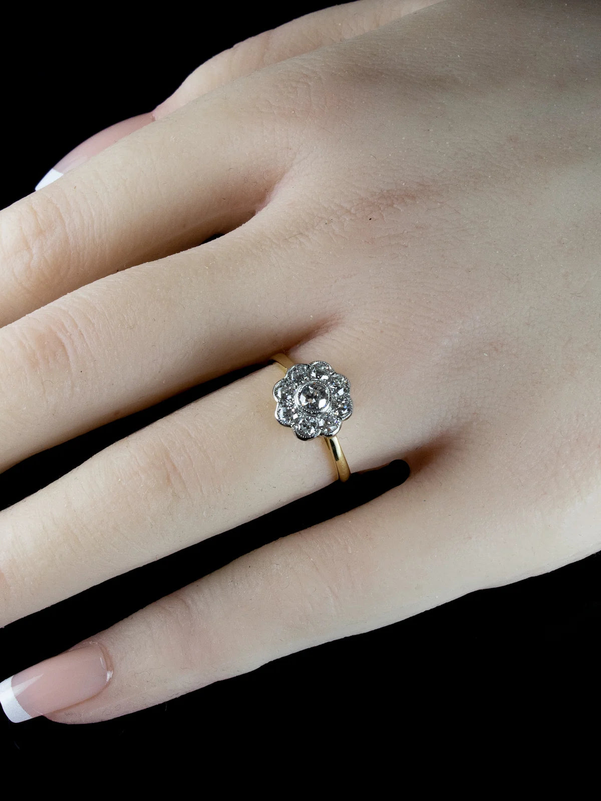 Vintage 18ct Gold and Platinum Diamond Daisy Cluster Ring, 0.76ct