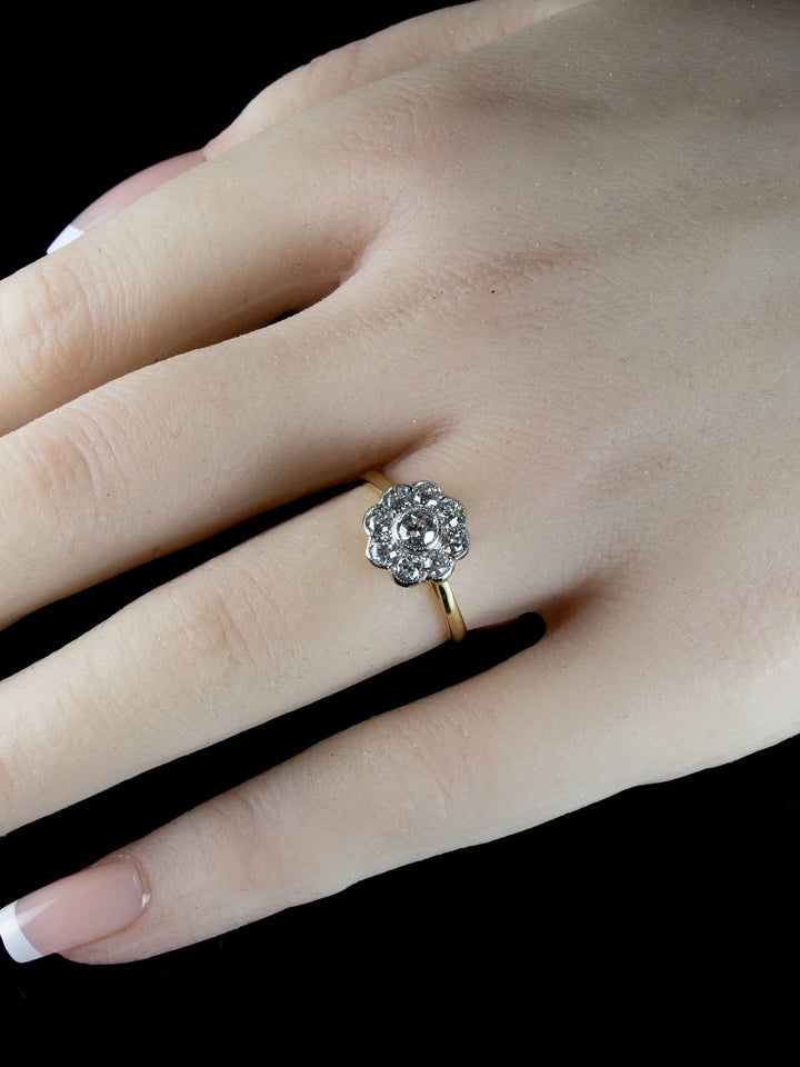 Vintage 18ct Gold and Platinum Diamond Daisy Cluster Ring, 0.76ct