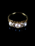 Antique Victorian 18ct Gold Pearl and Diamond Three Stone Ring, Circa 1880