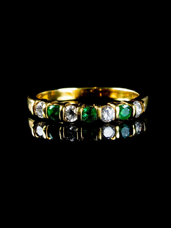 18ct Gold Emerald and Diamond Half Eternity Ring