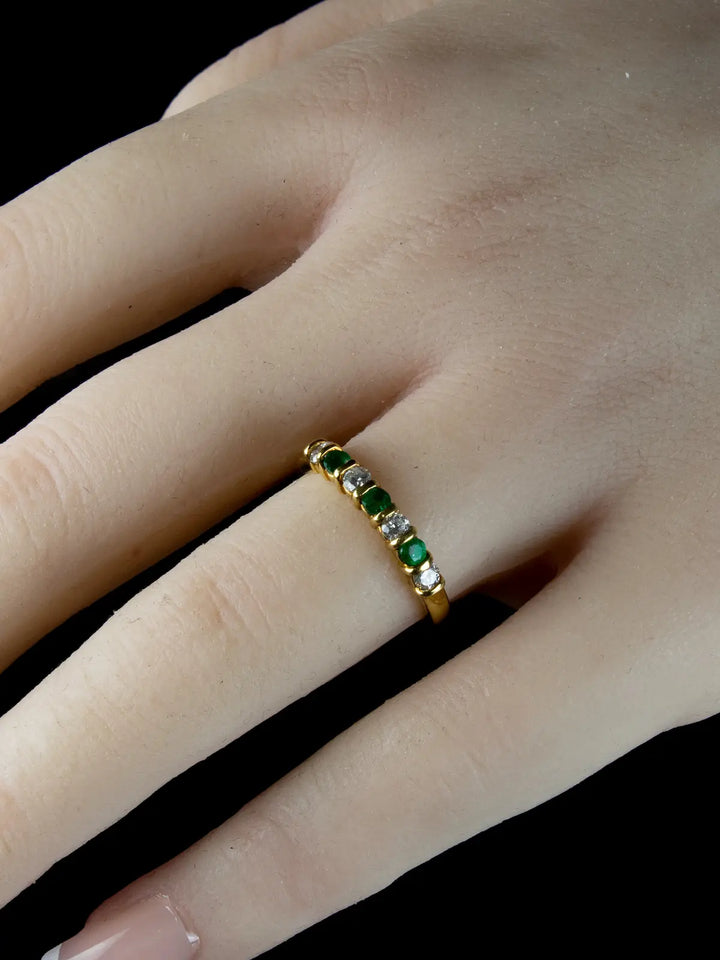 18ct Gold Emerald and Diamond Half Eternity Ring