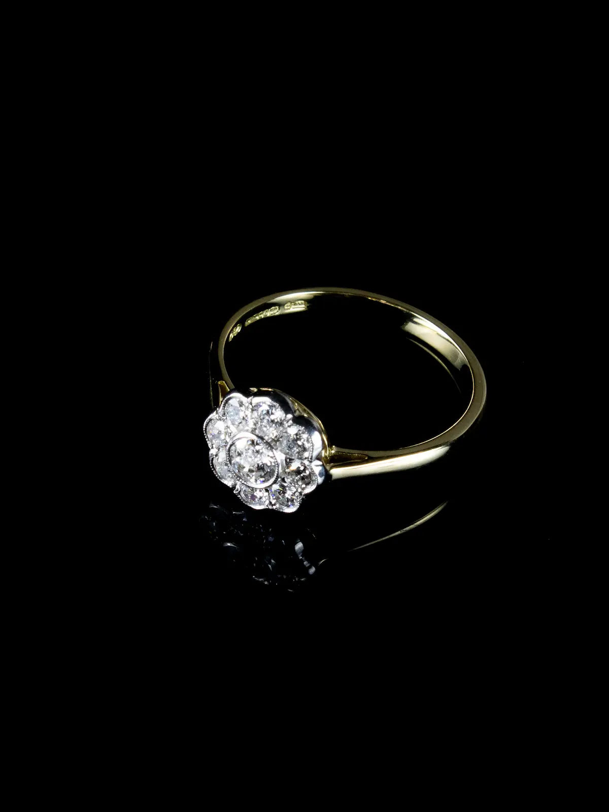 Platinum and 18ct Gold Old Cut Diamond Daisy Cluster Ring