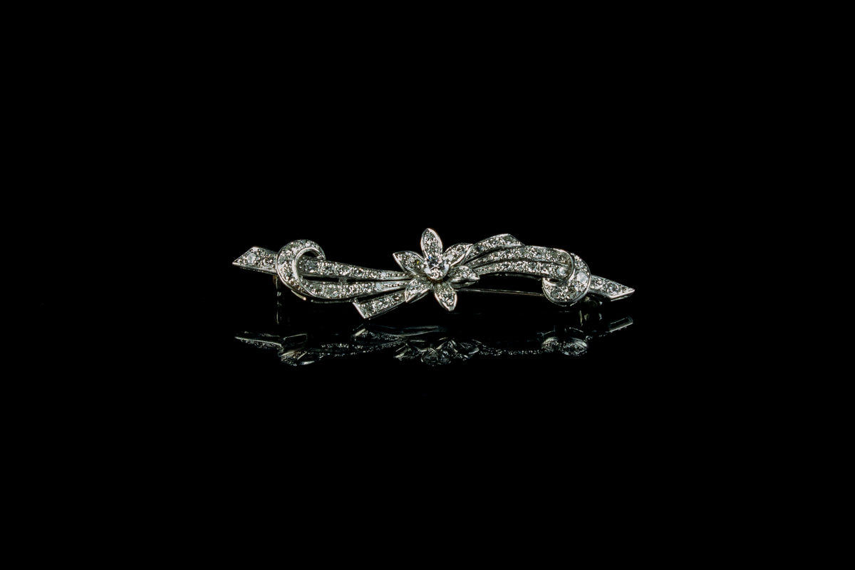 Antique 18ct White Gold Floral Diamond Brooch