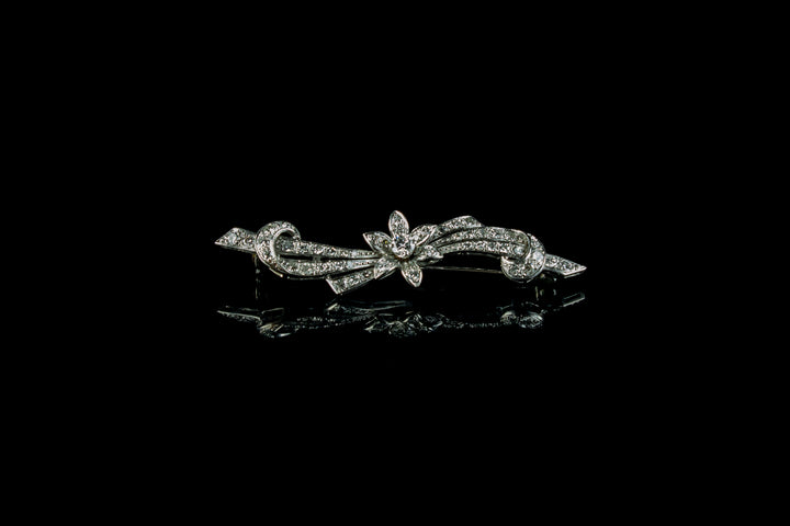 Antique 18ct White Gold Floral Diamond Brooch
