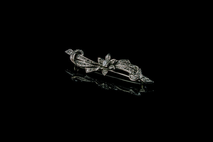 Antique 18ct White Gold Floral Diamond Brooch