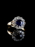 18ct Gold Old Cut Diamond and 1.50ct Sapphire Cluster Ring, Circa 1940