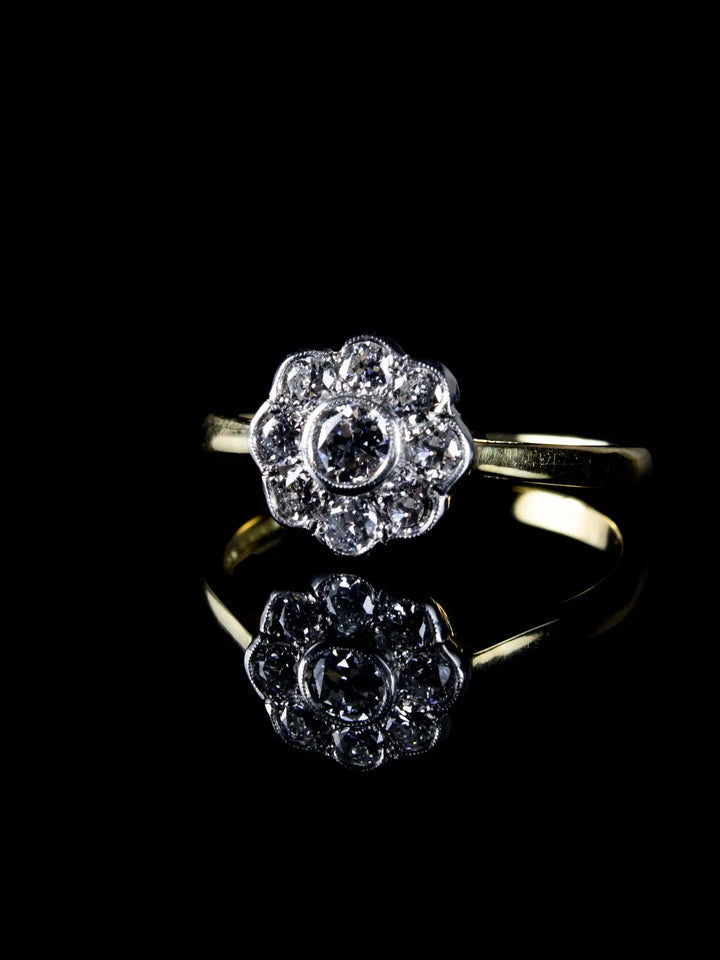 Platinum and 18ct Gold Old Cut Diamond Cluster Ring