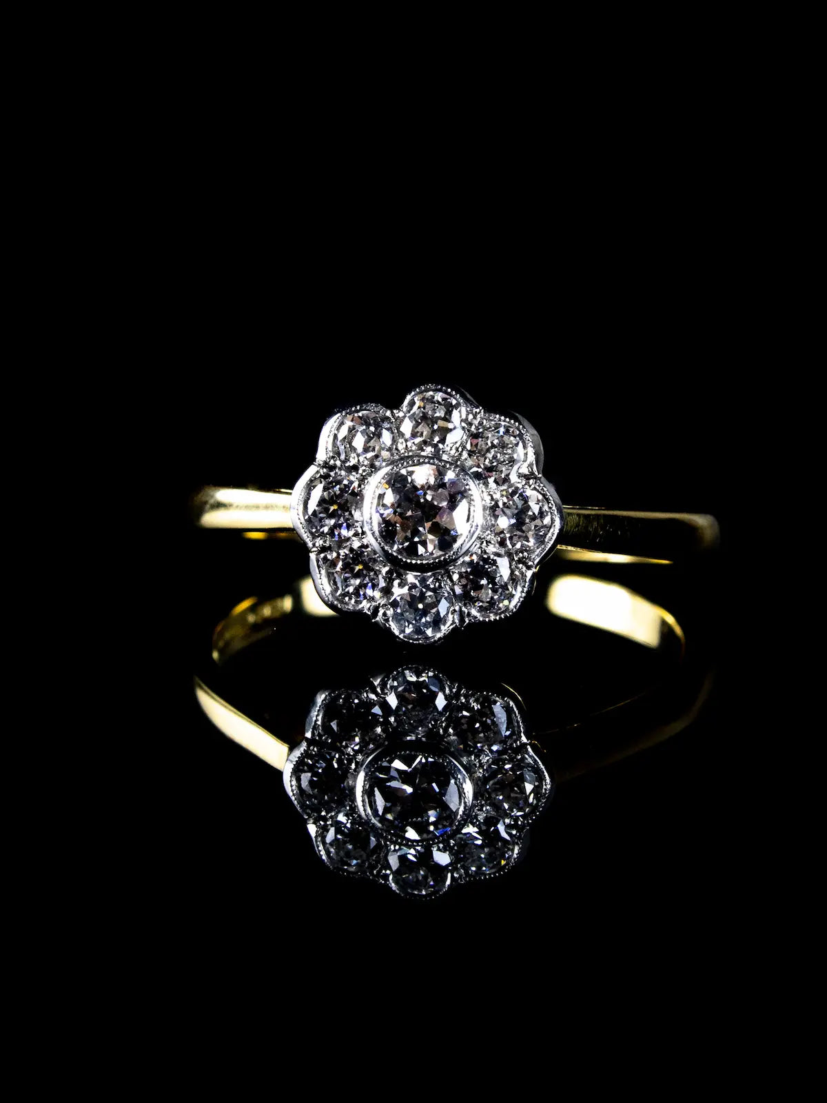 Platinum and 18ct Gold Old Cut Diamond Cluster Ring