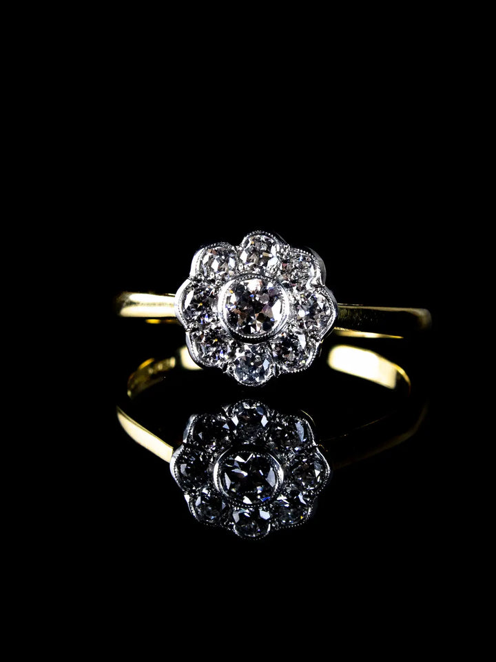 Platinum and 18ct Gold Old Cut Diamond Cluster Ring