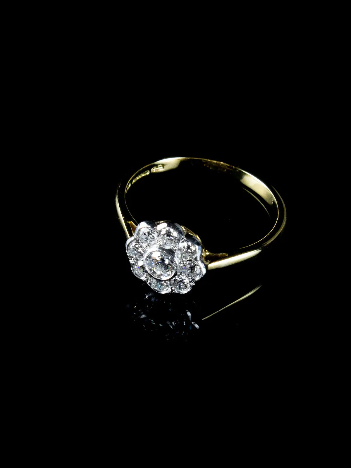 Platinum and 18ct Gold Old Cut Diamond Cluster Ring